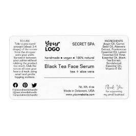 Modern minimaal zwart & wit gezicht serum product etiket