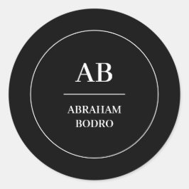 Modern Minimaal Zwart Wit Monogram Ontwerp Ronde Sticker