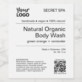 Modern Minimaal Zwart-Wit QR Body Wash Label Wijn Etiket