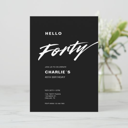Modern Minimaal Zwart Wit Script 40e Verjaardag Kaart (Staand voorkant)