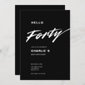 Modern Minimaal Zwart Wit Script 40e Verjaardag Kaart (Voorkant / Achterkant)