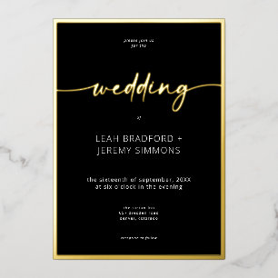 Modern Minimaal Zwart Wit Script Bruiloft Folie Uitnodiging
