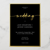 Modern Minimaal Zwart Wit Script Bruiloft Folie Uitnodiging (Voorkant)