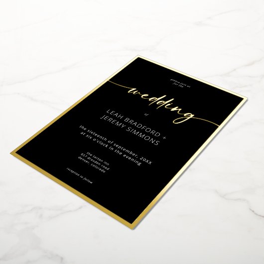 Modern Minimaal Zwart Wit Script Bruiloft Folie Uitnodiging (Gedraaid)