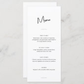 Modern Minimaal Zwart-Wit Script Bruiloft Menu (Voorkant / Achterkant)