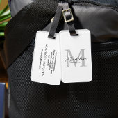 Modern Minimaal Zwart Wit Script Grijs Monogram Bagagelabel
