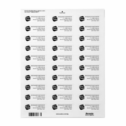 Modern Minimaal Zwart Witte Aangepaste Retouradres Etiket (Full Sheet)