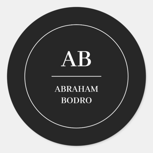 Modern Minimaal Zwart Witte Monogram Ontwerp Ronde Sticker (Voorkant)
