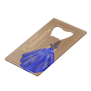Modern Minimaist Royal Blue Quinceañera Party Creditkaart Flessenopener