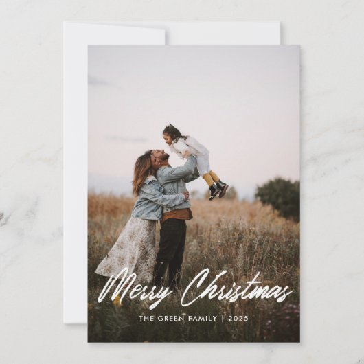 Modern Minimal 1 Photo Christmas Flat Holiday Card Feestdagenkaart (Voorkant)