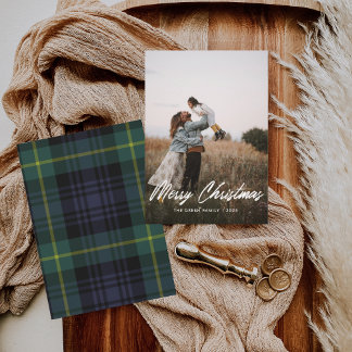 Modern Minimal 1 Photo Christmas Flat Holiday Card Feestdagenkaart