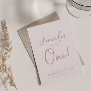 Modern Minimal 1e Verjaardag Script Blush Pink Kaart