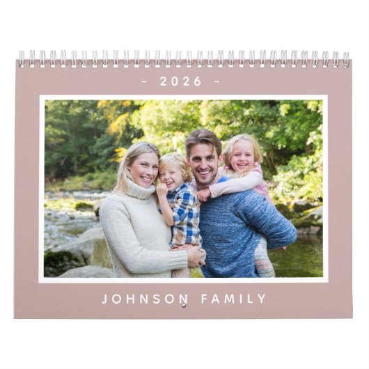 Modern Minimal 2026 Familie Aangepaste Fototekst Kalender (Hoes)