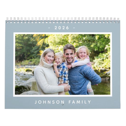 Modern Minimal 2026 Familie Aangepaste Fototekst Kalender (Hoes)