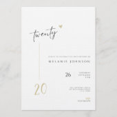 Modern Minimal 20th Birthday Party Invitation Kaart (Voorkant)