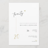 Modern Minimal 20th Birthday Party Invitation Kaart (Voorkant)