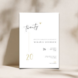 Modern Minimal 20th Birthday Party Invitation Kaart