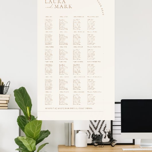 Modern Minimal 240 Guests Wedding Seating Charts Poster (Thuiskantoor)