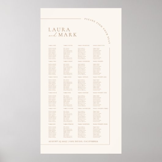 Modern Minimal 240 Guests Wedding Seating Charts Poster (Voorkant)