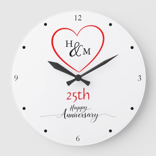 Modern Minimal 25th Wedding Jubileum cadeau-ideeën Grote Klok (Voorkant)