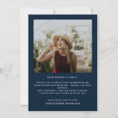 Modern Minimal 2 Foto Script Navy Blauwe Afstudere Bedankkaart (Achterkant)