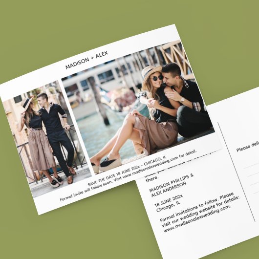 Modern Minimal 2-Photo Save the Date Briefkaart