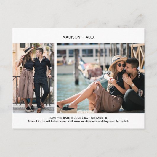 Modern Minimal 2-Photo Save the Date Briefkaart (Voorkant)