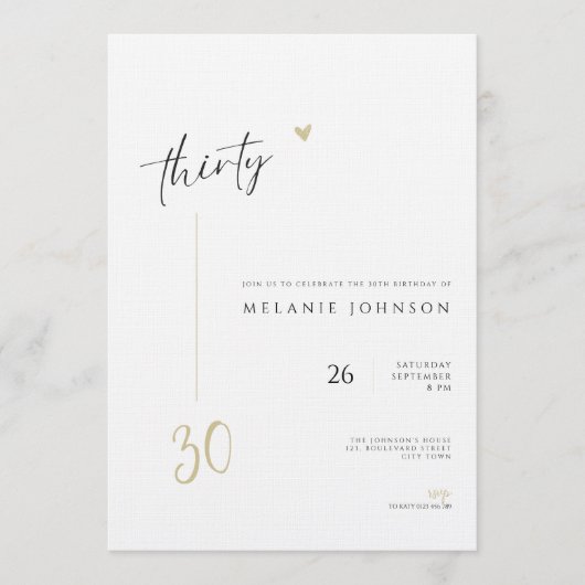 Modern Minimal 30th Birthday Party Invitation Kaart (Voorkant)