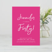 Modern Minimal 40th Birthday Script Hot Pink Kaart (Staand voorkant)