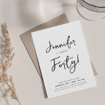 Modern Minimal 40th Birthday Script Zwart & Wit Kaart<br><div class="desc">Een elegant "40th Birthday" feestuitnodigingsontwerp met moderne typografie en aangepaste tekst.</div>