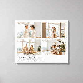 Modern Minimal 4 Photo Custom Family Name Canvas Afdruk