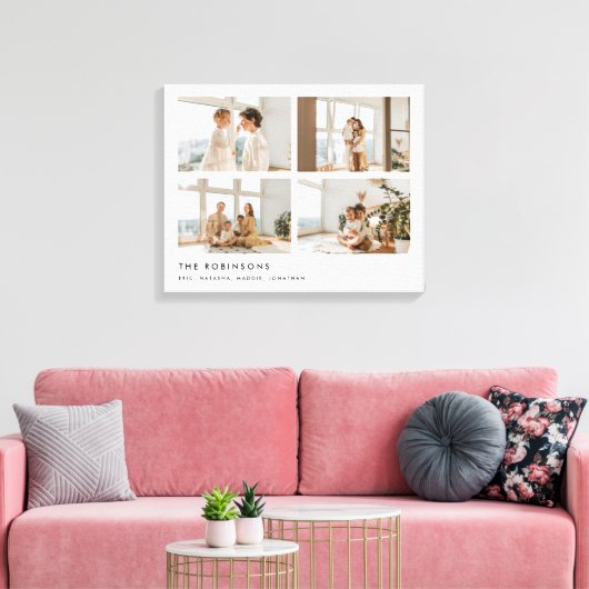 Modern Minimal 4 Photo Custom Family Name Canvas Afdruk (Insitu (Woonkamer))