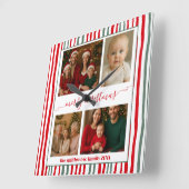 Modern Minimal 4 Photo merry Christmas Vierkante Klok (Hoek)