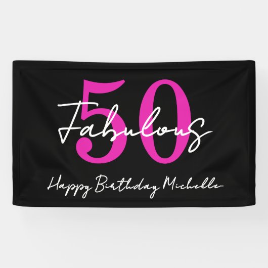 Modern Minimal 50 Fabulous 50th Birthday Party Spandoek (Horizontaal)