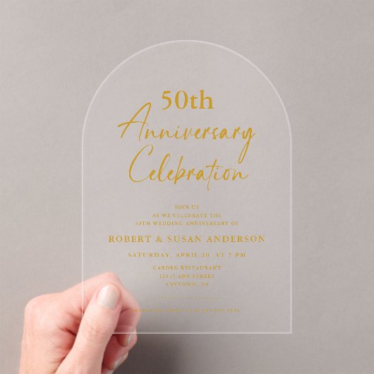 Modern Minimal 50th Wedding Anniversary Acryl Uitnodigingen (Insitu (Draagbaar))