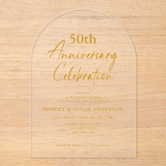 Modern Minimal 50th Wedding Anniversary Acryl Uitnodigingen (Voorkant)