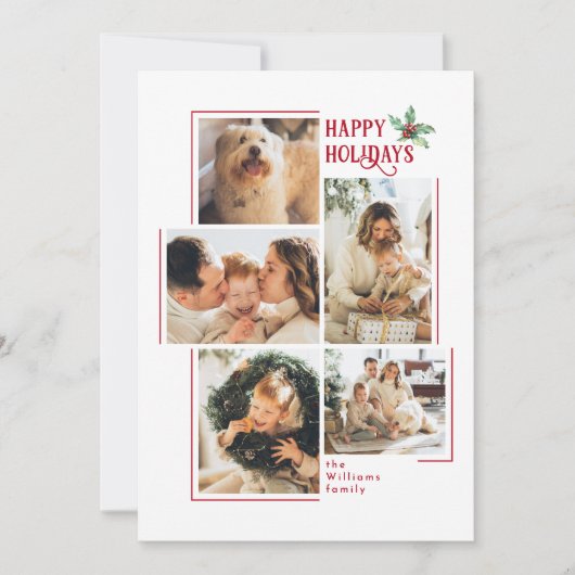 Modern Minimal 5 Fotocollage Kerstmis Feestdagenkaart (Voorkant)
