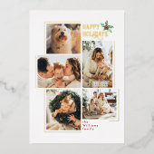 Modern Minimal 5 Fotocollage Kerstmis Folie Feestdagenkaart (Voorkant)