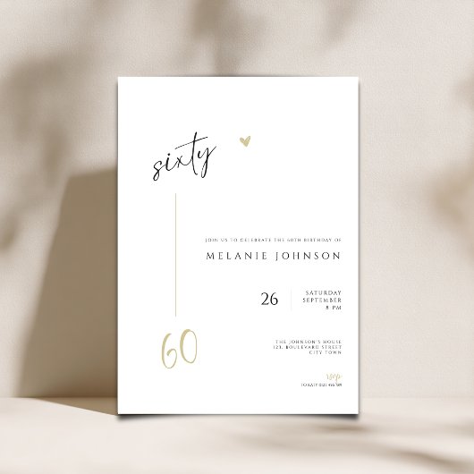 Modern Minimal 60th Birthday Party Invitation Kaart