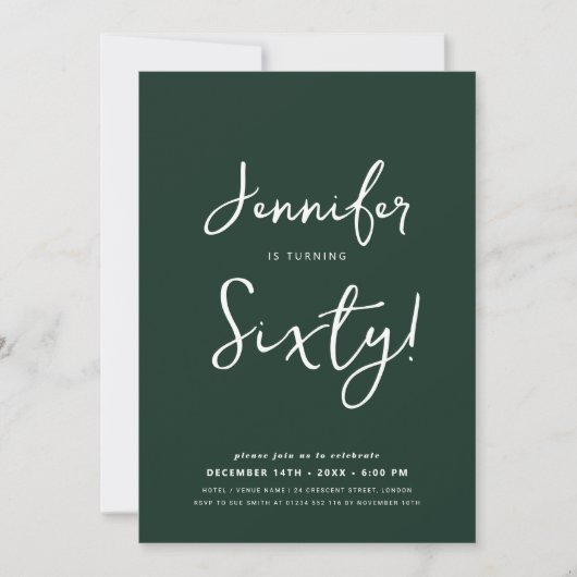 Modern Minimal 60th Birthday Script Emerald Kaart (Voorkant)