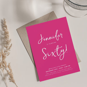 Modern Minimal 60th Birthday Script Hot Pink Kaart