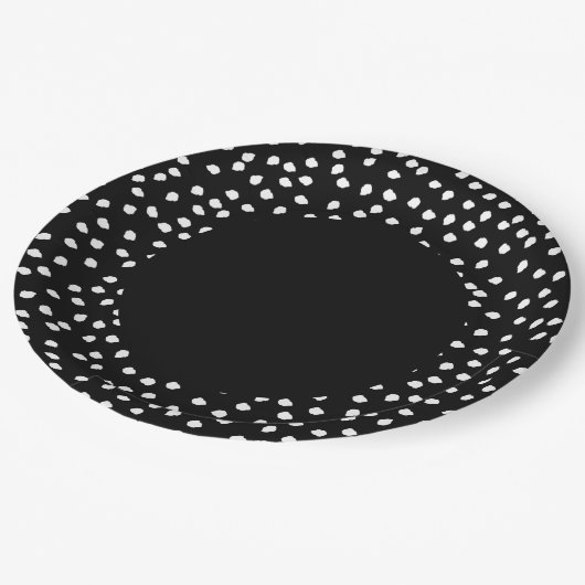 Modern Minimal Abstract Polka Dot Zwart-wit Papieren Bordje (Gekanteld)