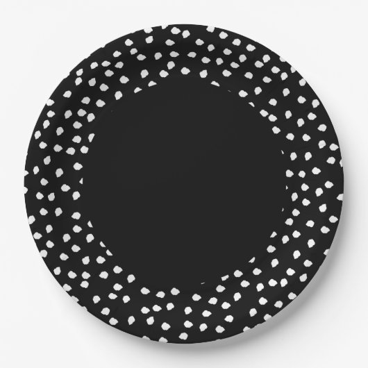 Modern Minimal Abstract Polka Dot Zwart-wit Papieren Bordje (Voorkant)
