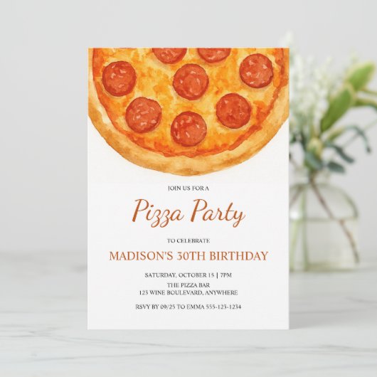 Modern Minimal Adult Birthday Pizza Party Kaart (Staand voorkant)