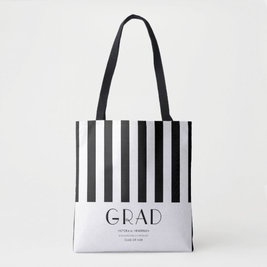 Modern Minimal Afstuderen zwart-wit streep Tote Bag (Voorkant)