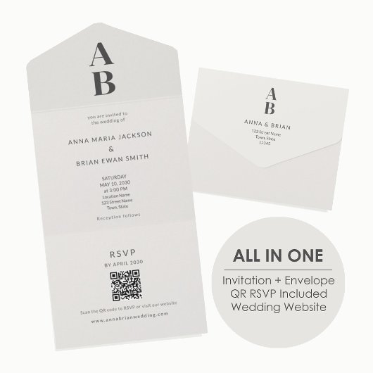 Modern Minimal All-in-One Wedding Invitation All In One Uitnodiging