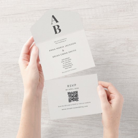 Modern Minimal All-in-One Wedding Invitation All In One Uitnodiging (Afscheurbaar)