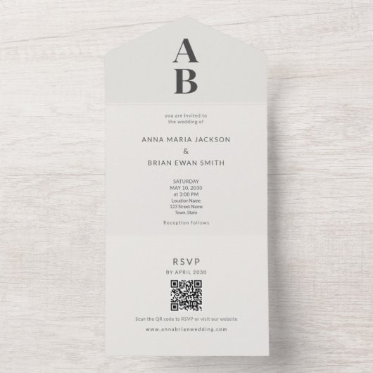 Modern Minimal All-in-One Wedding Invitation All In One Uitnodiging (Binnen)