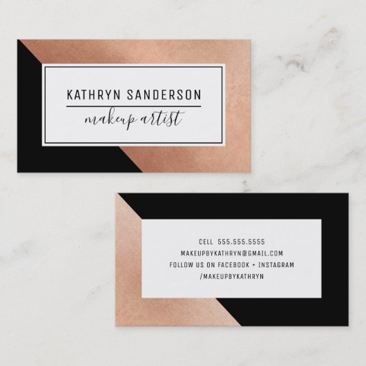 MODERN MINIMAL ANGLE roos gouden hoek zwart wit Visitekaartje (Voorkant / Achterkant)