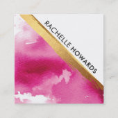 MODERN MINIMAL ANGLE roze waterverf goudborstel Vierkante Visitekaartje (Voorkant)